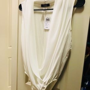 White Sleeveless Plunge Bodysuit Size L